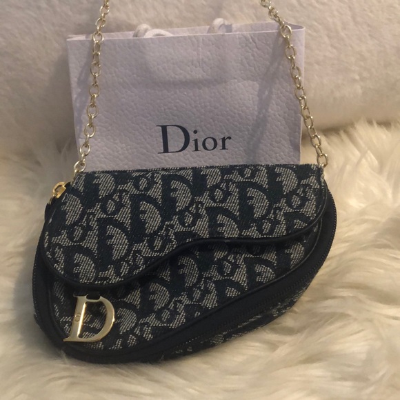 Dior Handbags - Dior Blue Monogram Mini Saddle Bag